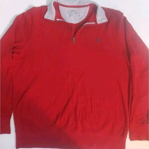 Polo Ralph Lauren Performance 1/4 Zip Rugby Shirt Mens M Red/ Gray‎